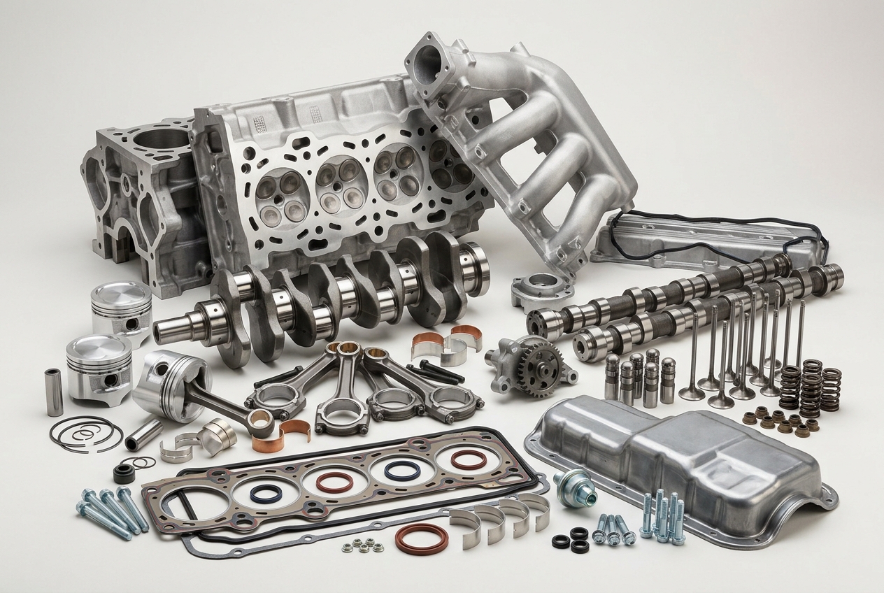 Детали двигателя: поршни, кольца, клапаны, прокладки, сальники, вкладыши
