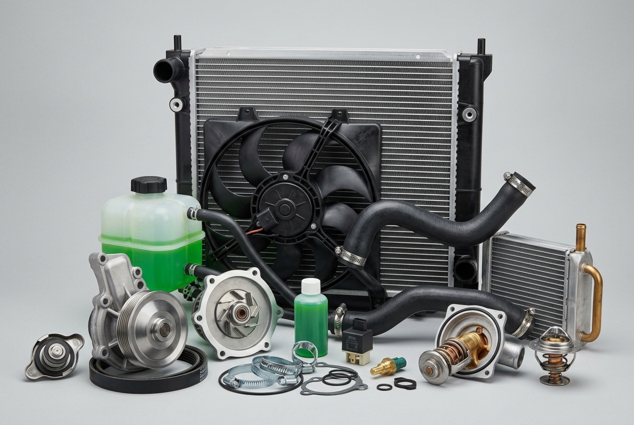 Система охлаждения: радиатор, термостат, помпа, вентилятор, патрубки